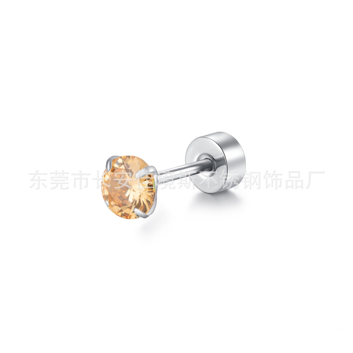 Stainless Steel Titanium Round Cake Color Zircon Earrings
