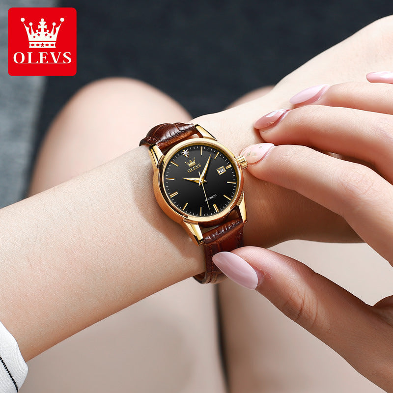Women's Watch Fashion Waterproof Leather Strap Ladies Mechanical Watches
