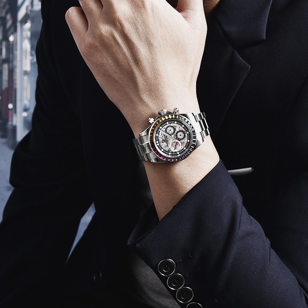 Men's Watch Automatic Hollow Movement Stainless Steel Mechanical Watches