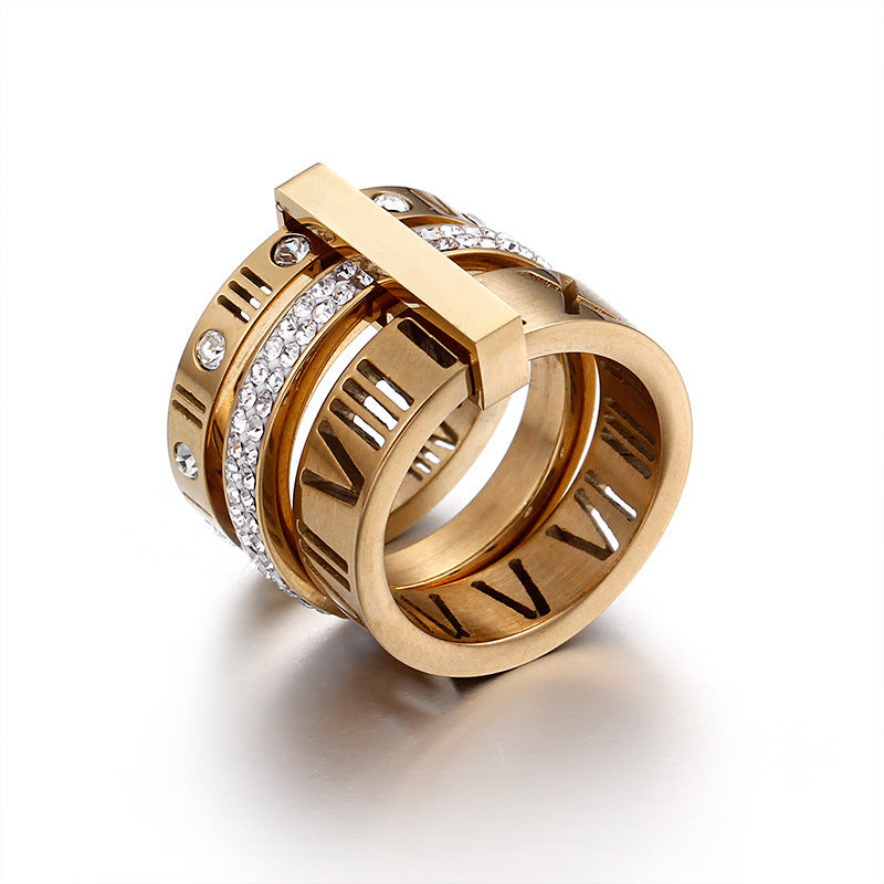 Women's Roman Letters Two-color Fashion Atmospheric Stainless Rings