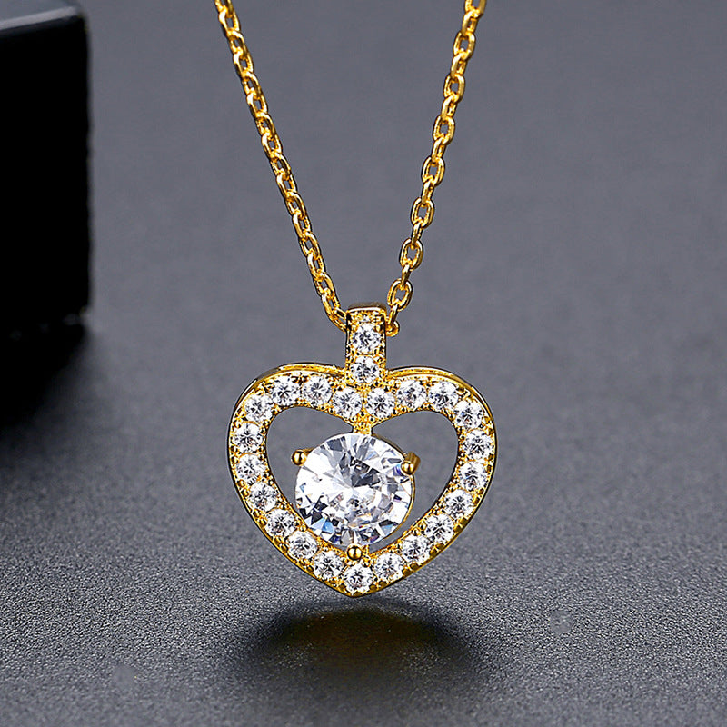 Gift Zircon Heart Shape Peach Clavicle Necklaces