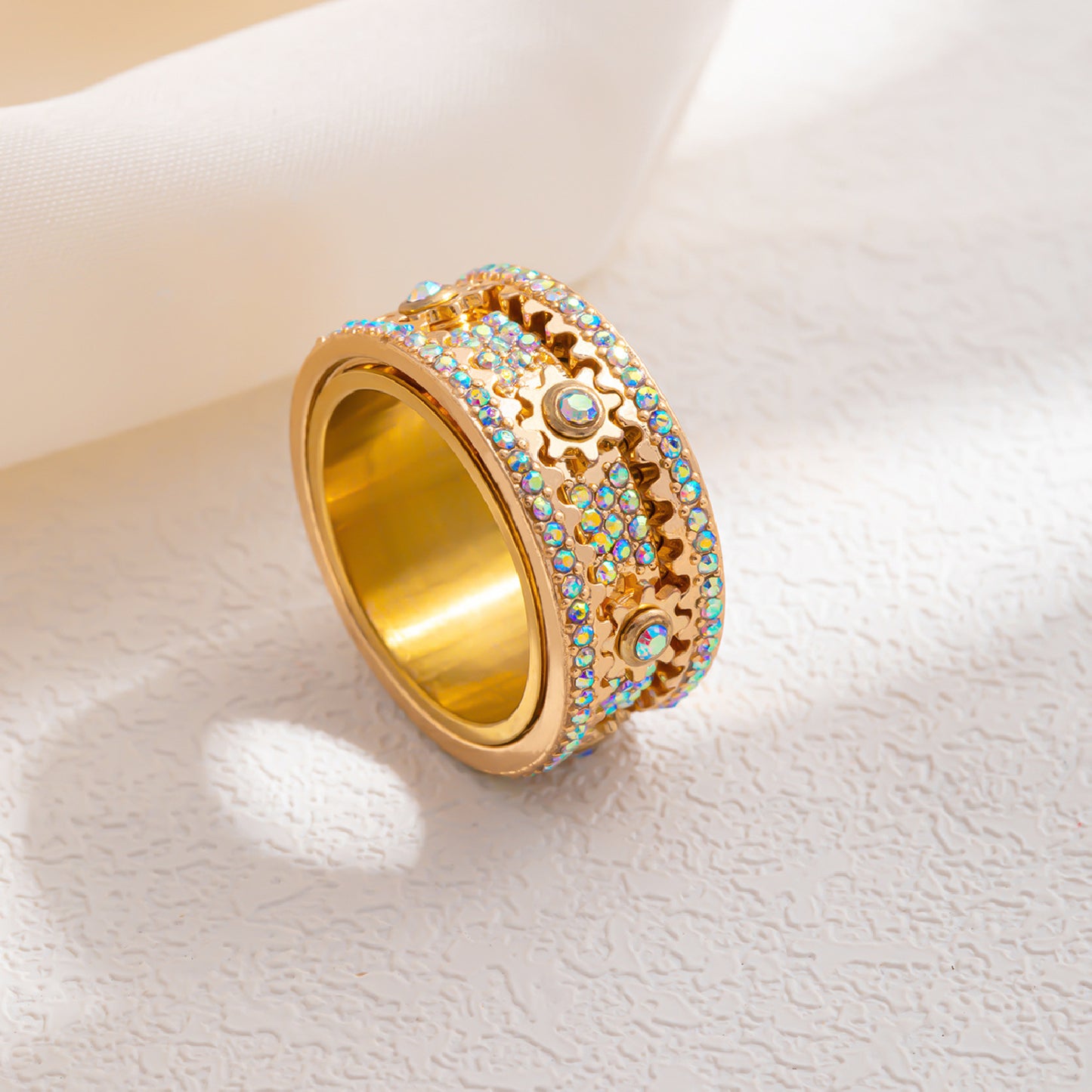 Diamond Starry Gear Can Rotatable Couple Rings