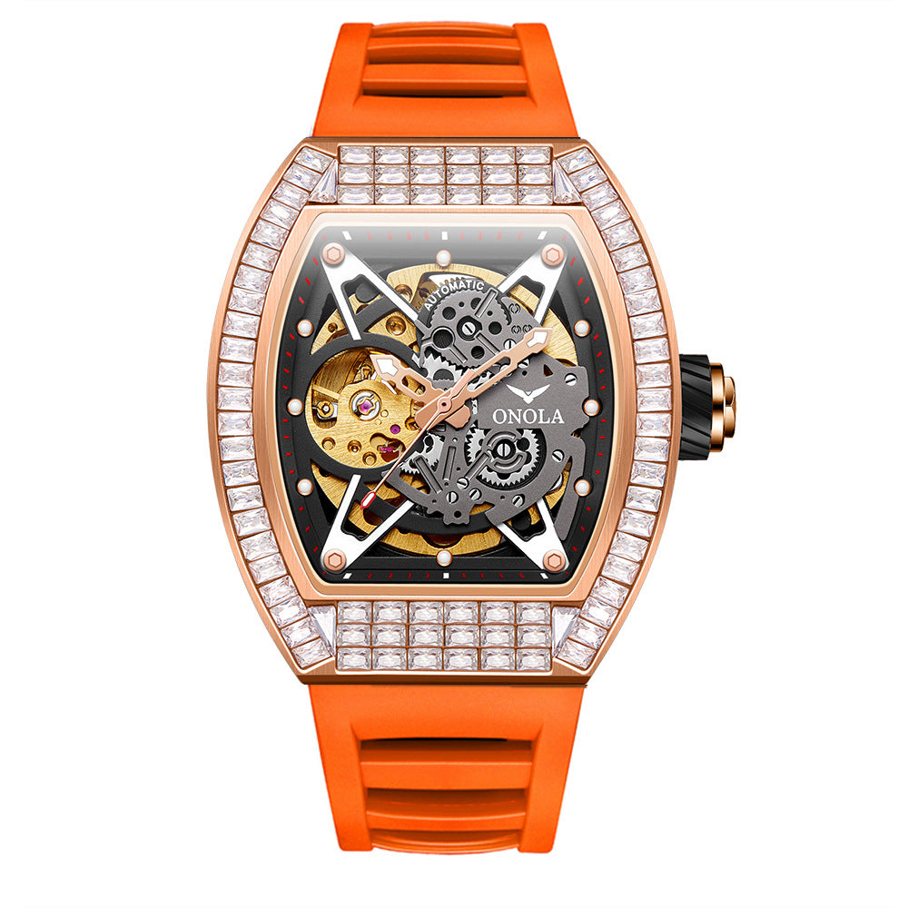 Men's Fashion Square Diamond Live Broadcast Hollow Automatic Mechanical Watches