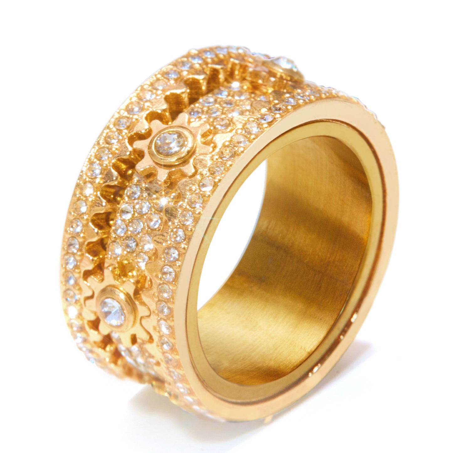 Diamond Starry Gear Can Rotatable Couple Rings