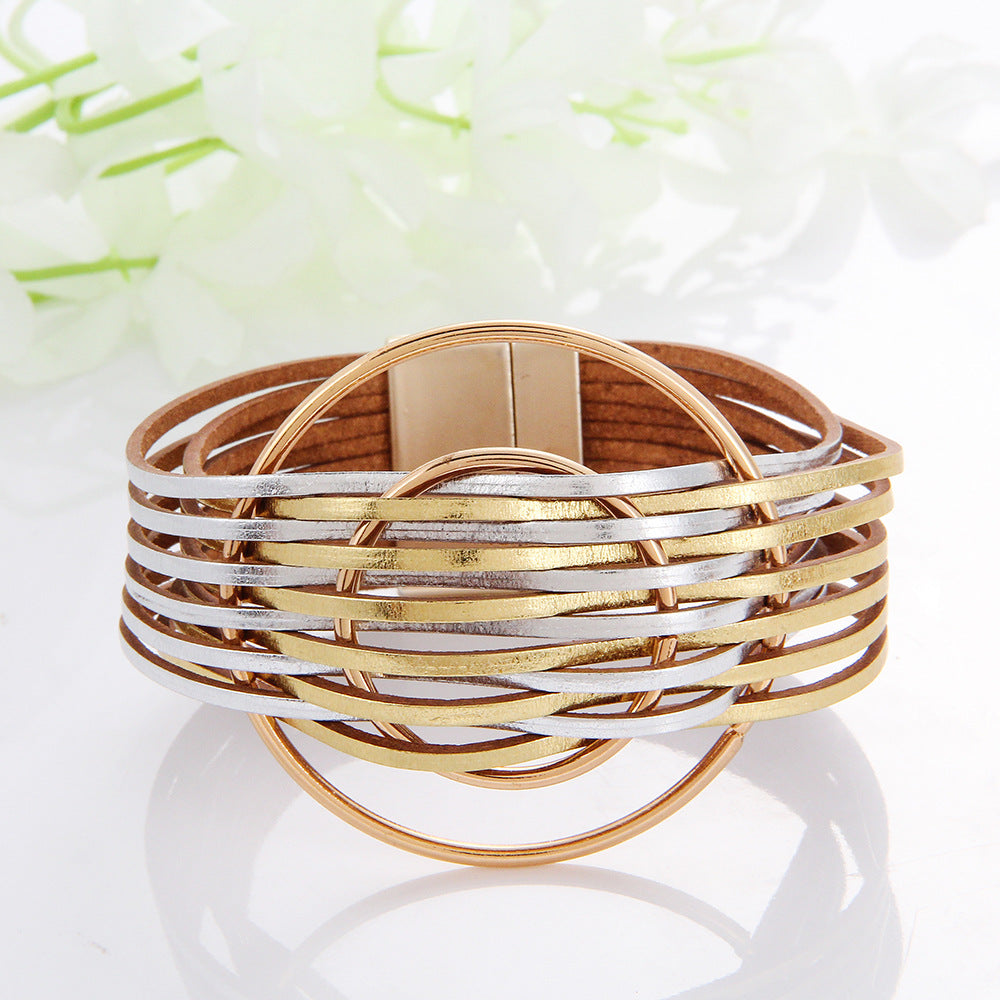 Women's Bohemian Two Colors Double Accessories Leather Rings