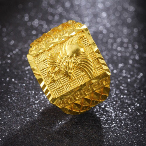 Men's Placer Gold Imitation Jade Around With Rings