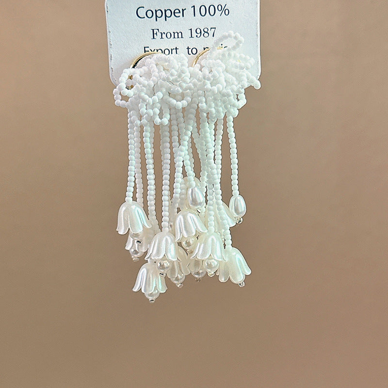 Women's Dopamine Beaded Flower Crystal Colored Glaze Earrings