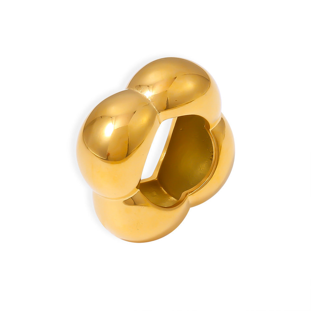 Women's Fashion Flower Glossy Geometric Real Gold Stainless Steel Rings