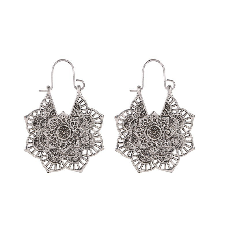 Metal Hollow Flower Bohemian Carved Palace Earrings