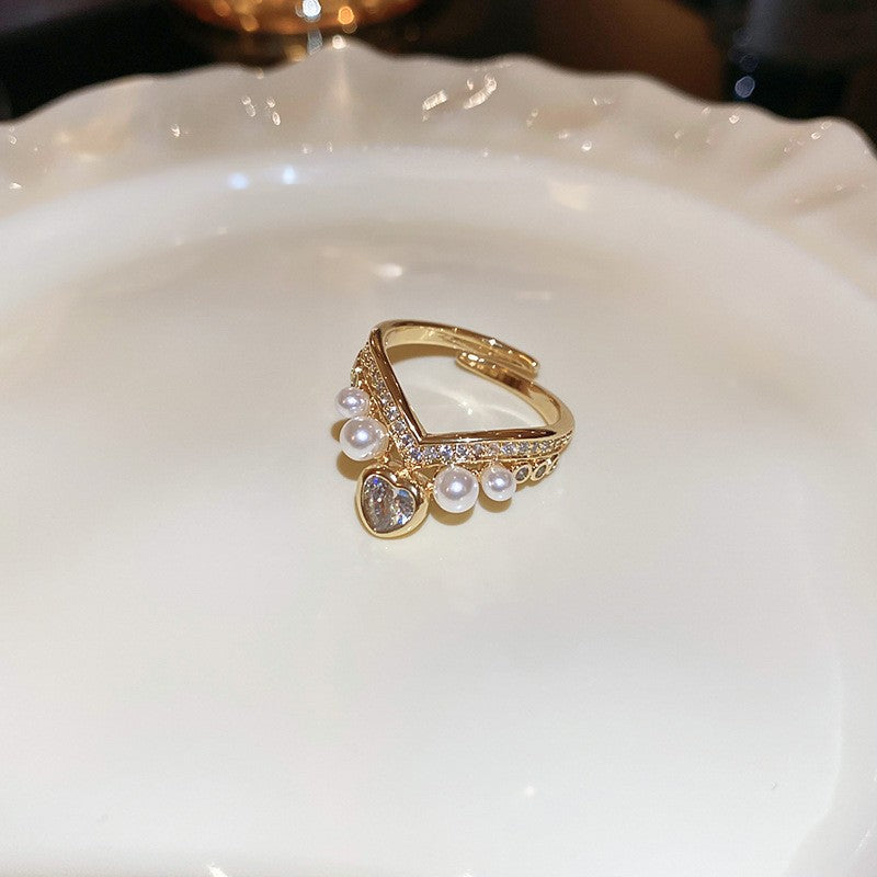 Electroplated Freshwater Pearl Zircon Stitching Butterfly Exquisite Rings