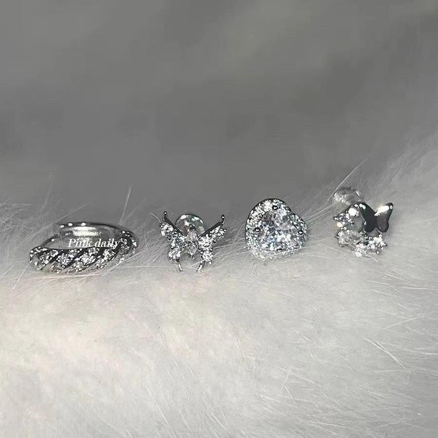 Fully Jeweled Loving Heart Ear Bone Earrings