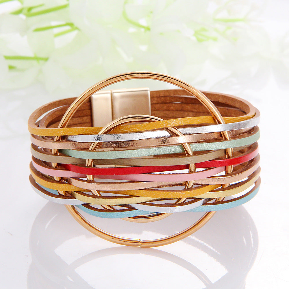 Women's Bohemian Two Colors Double Accessories Leather Rings