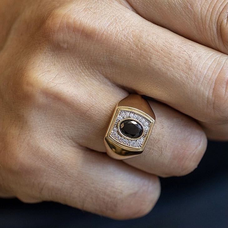 Men's Gold-plated Man's Square Alloy Ornament Rings