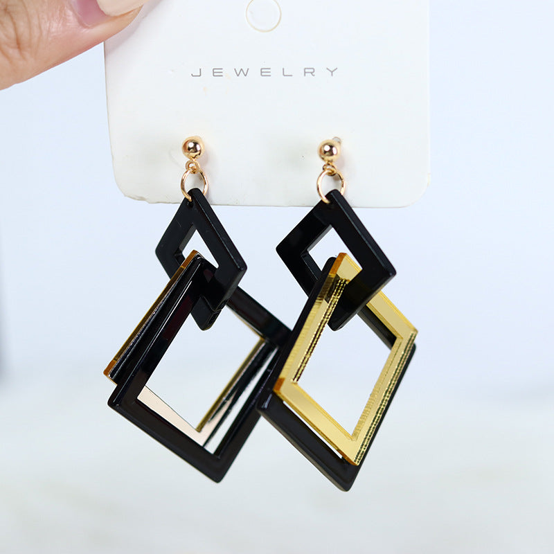 Women's Winter Mature Style Stitching Mirror Acrylic Simple Square Earrings