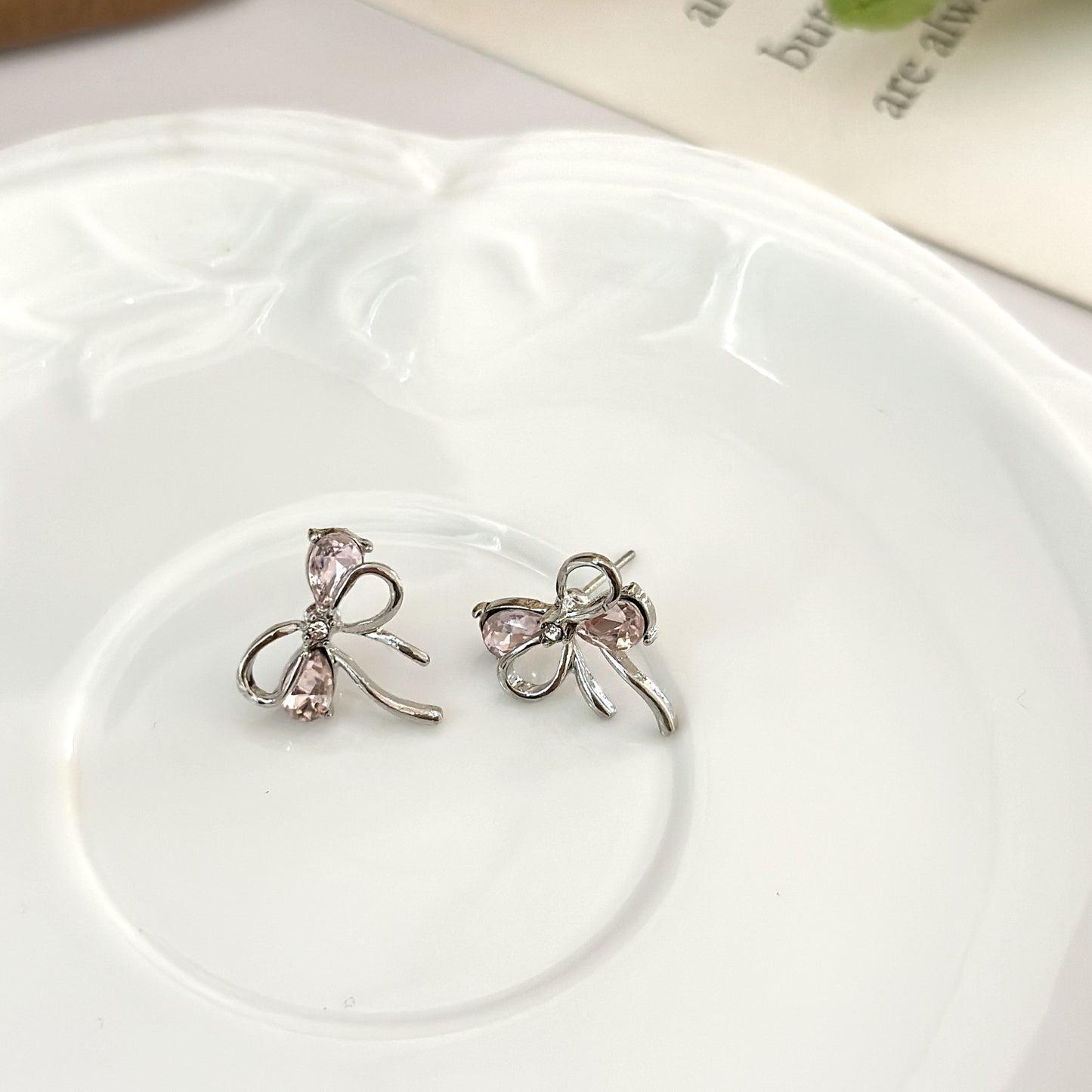 Women's Bow Water Drop Pink Zircon For Earrings