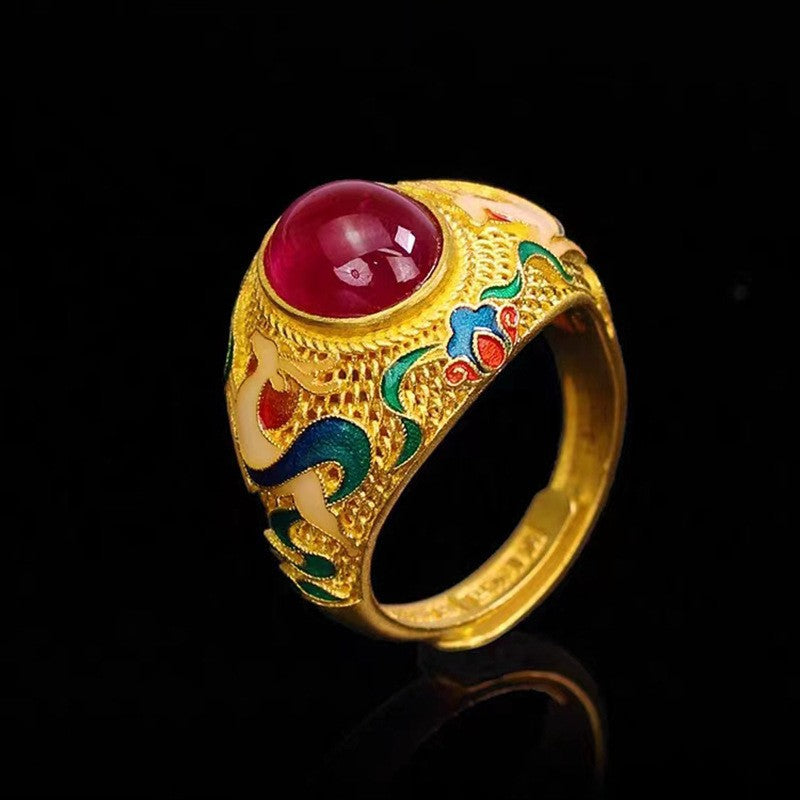 Women's & Men's Gold Vintage Ethnic Style Enamel National Rings