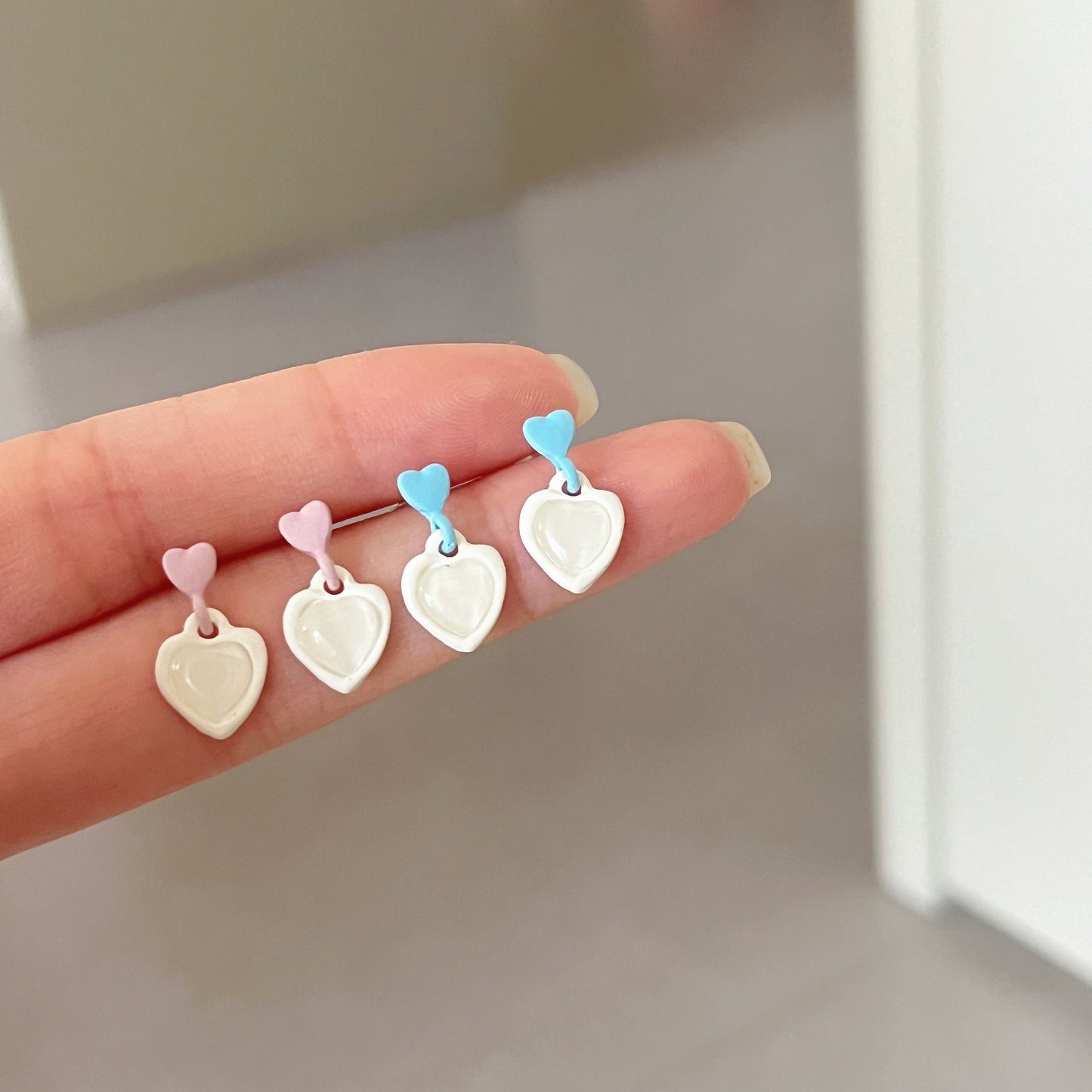Colored Loving Heart Imitation Opal Ear Female Summer Earrings