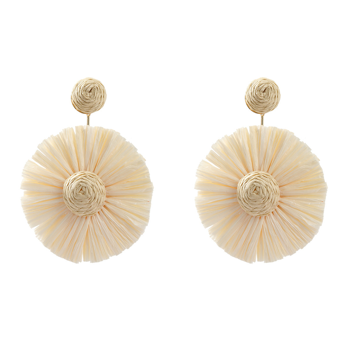 Women's Raffia Round Flower Woven Bohemian Eardrops Earrings
