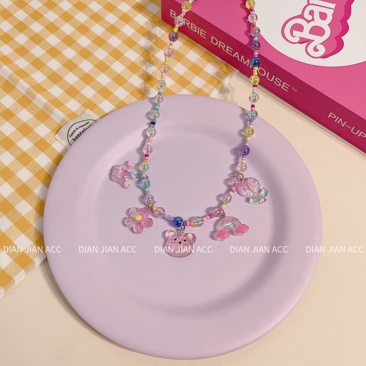 Korean Transparent Resin Color Beaded Little Princess Cute Cartoon Necklaces