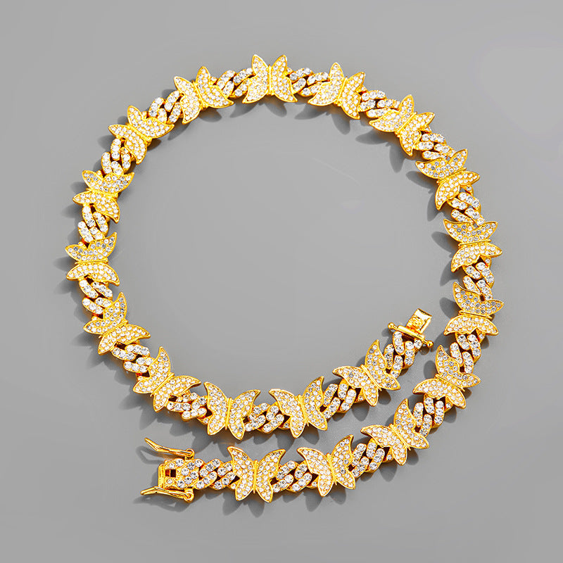 Butterfly Diamond Cuban Link Chain Hipster Necklaces