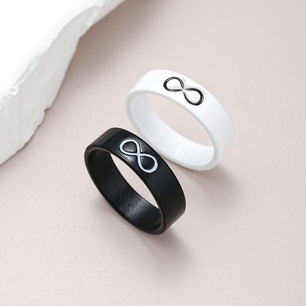 Women's & Men's Couple Combination Black White Lucky Words Rings