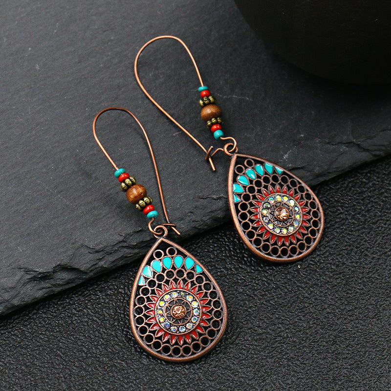 Metal Alloy Suit Vintage Color Diamond Flower Earrings