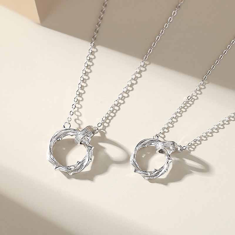 Women's & Men's Pair Carved Mobius Strip Hanging Chinese Valentine's Necklaces