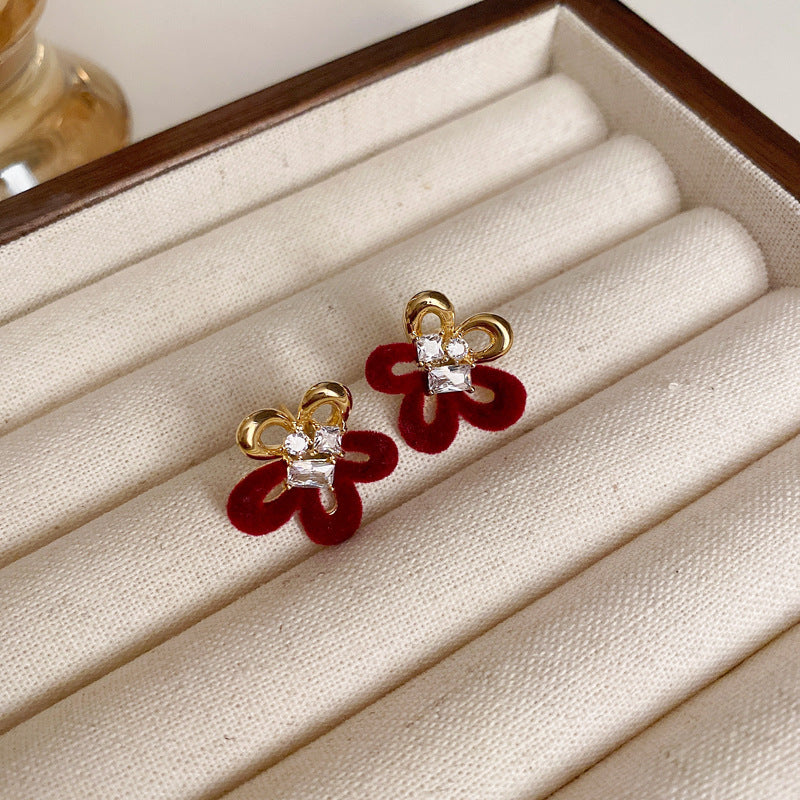 Sier Needle Drip Glazed Love Style Female Temperament Earrings