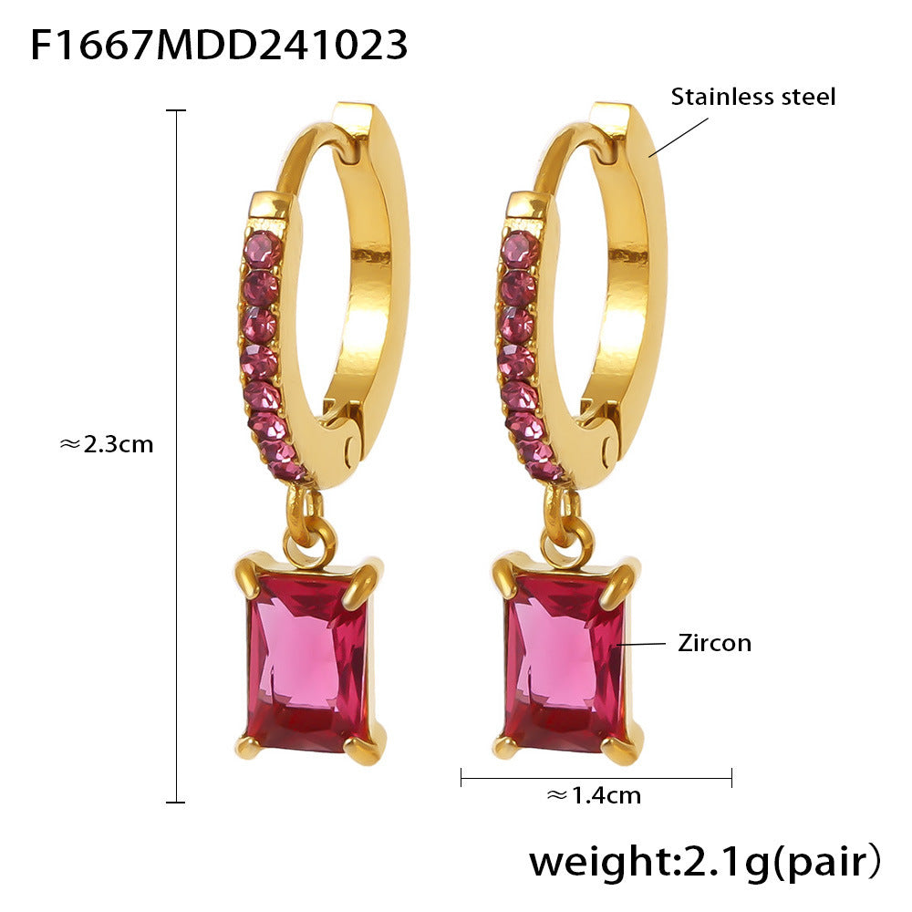Light Luxury Square Zircon Stainless Steel Gold Plated Earrings
