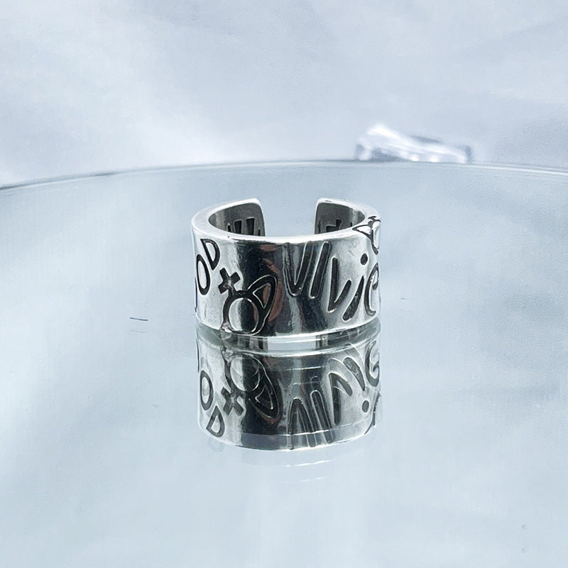 Dark Saturn Letter Light Luxury Open Female Rings
