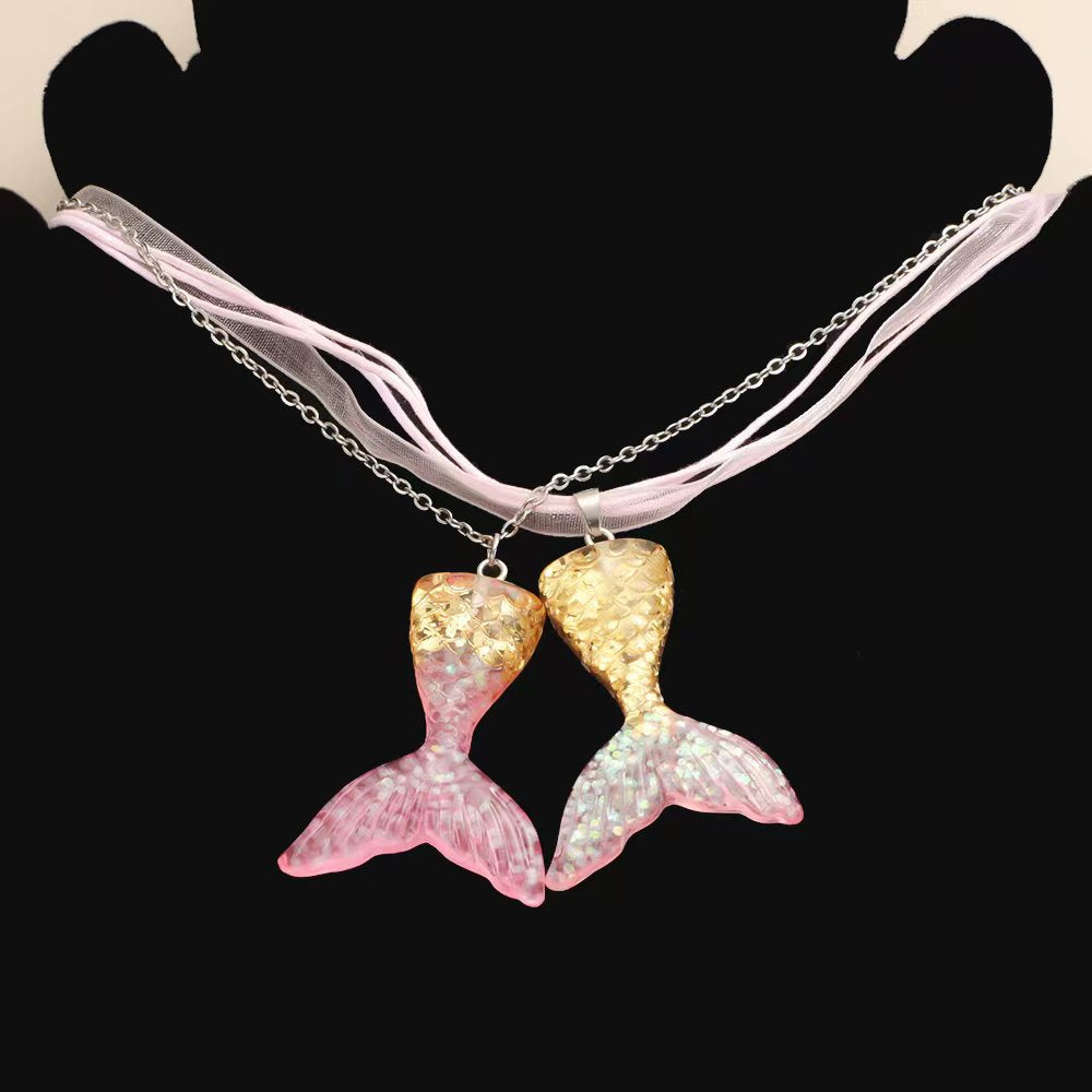 Color Mermaid Wax Rope Yarn Stainless Necklaces