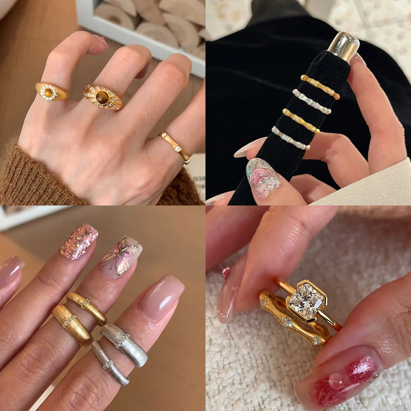 Antique Style Matte Metal Zircon Female Rings