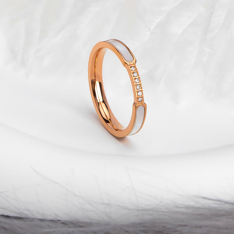 Six Rhinestone Titanium Steel No Fading Shell Rings