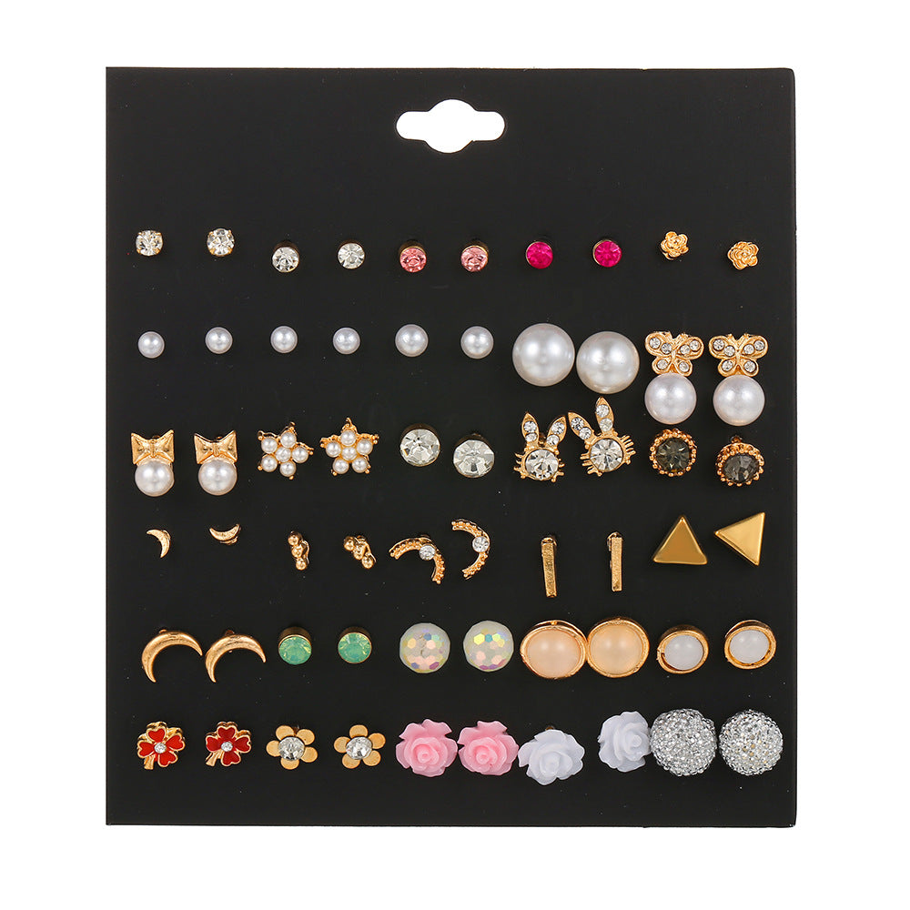 Women's Heart Flowers Pairs Earings Set Popular Rings