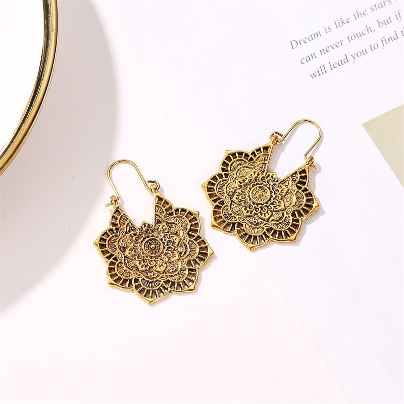Metal Hollow Flower Bohemian Carved Palace Earrings
