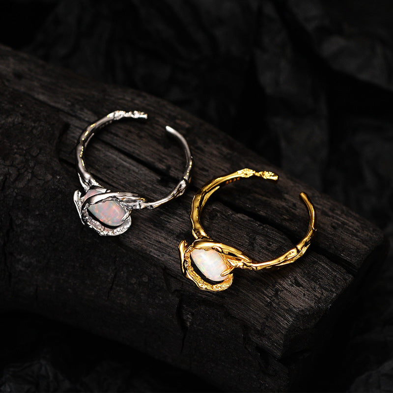 Interest Light Luxury Sterling Sier Opal Stone Female Rings