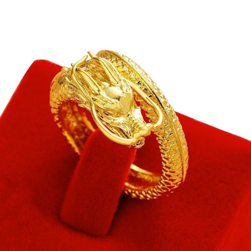 Men's Placer Gold Imitation Jade Around With Rings