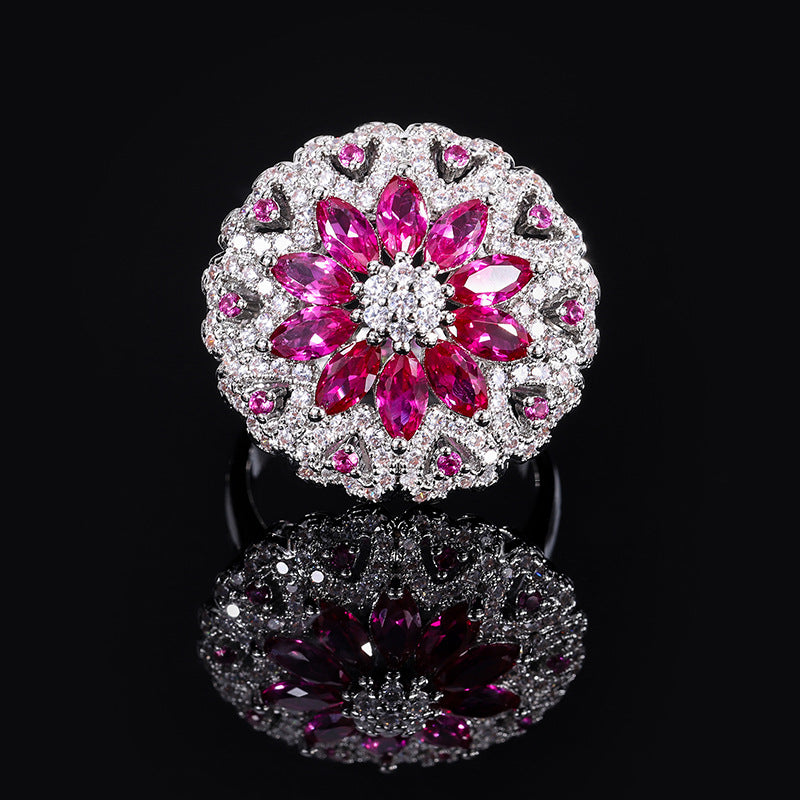 Exquisite Green Tourmaline Full Diamond Red Rings