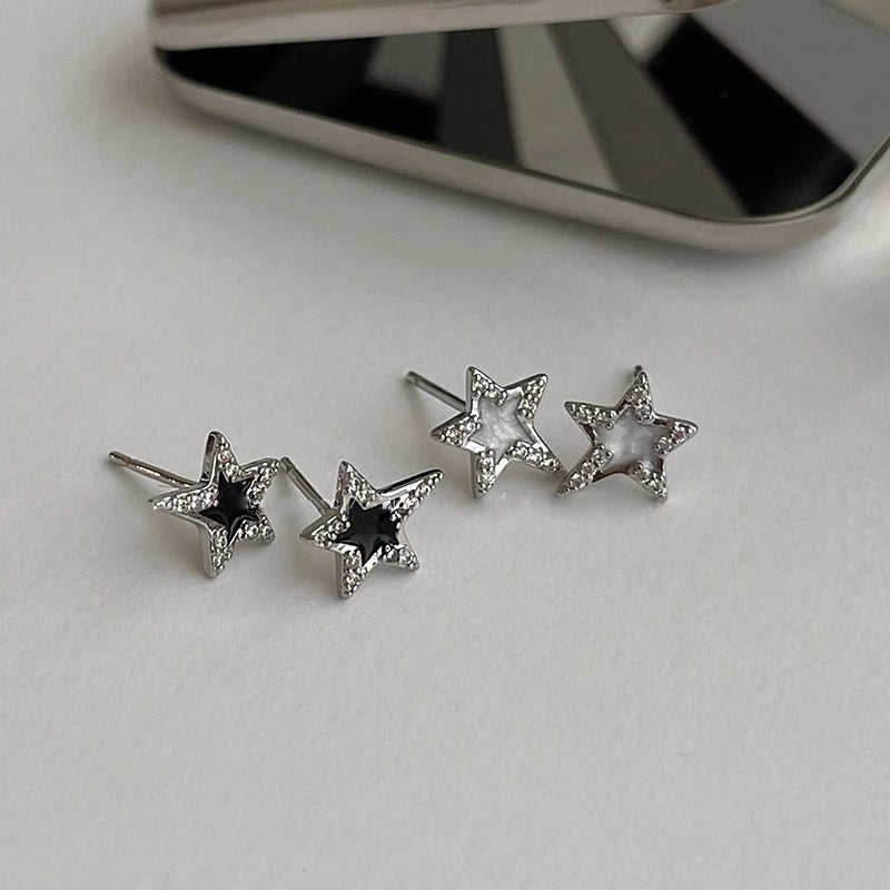 Flash Zircon Black White Star Ear Female Trendy Niche Earrings