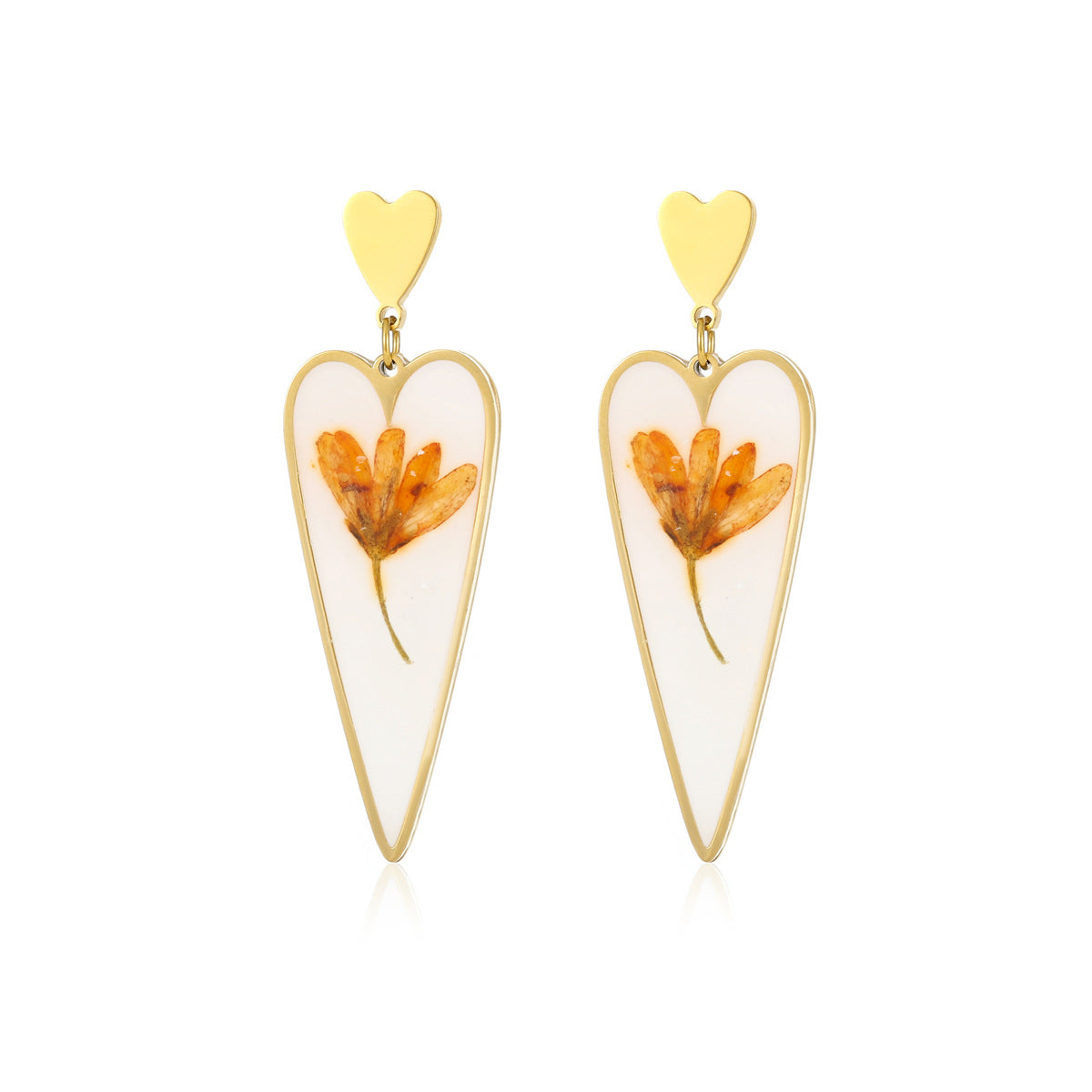 Heart Water Drops Geometric Dried Flower Earrings