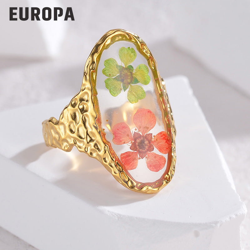 Titanium Steel Simple Light Luxury Preserved Fresh Flower Cold Rings