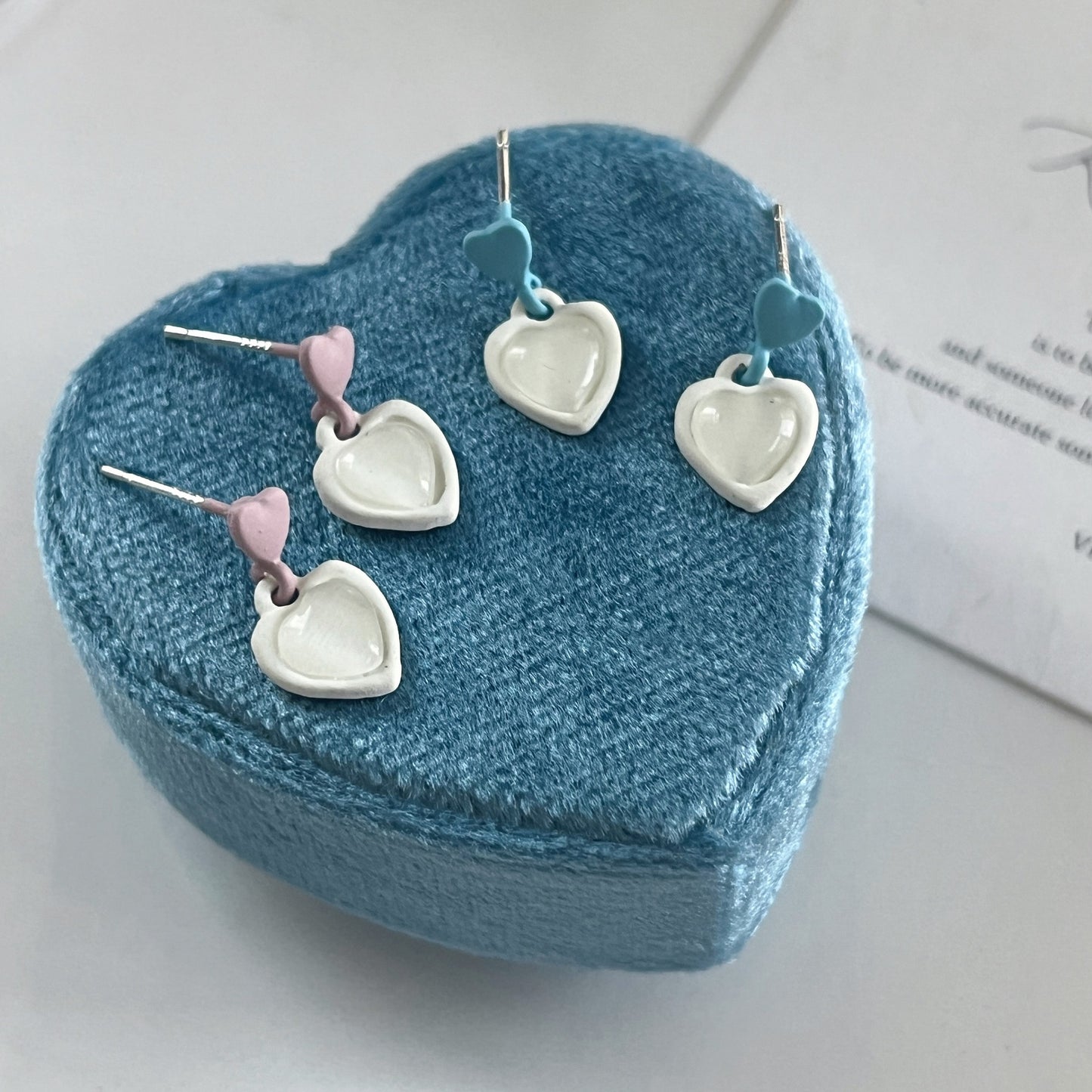 Colored Loving Heart Imitation Opal Ear Female Summer Earrings