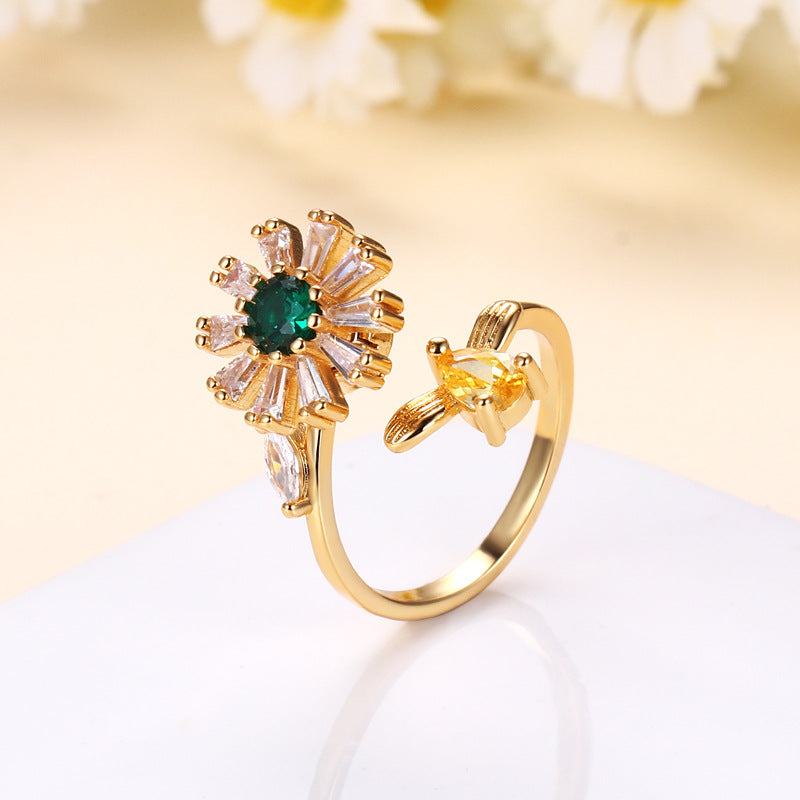 Beautiful Adjustable Sunflower Spinning Simple Fashion Rings