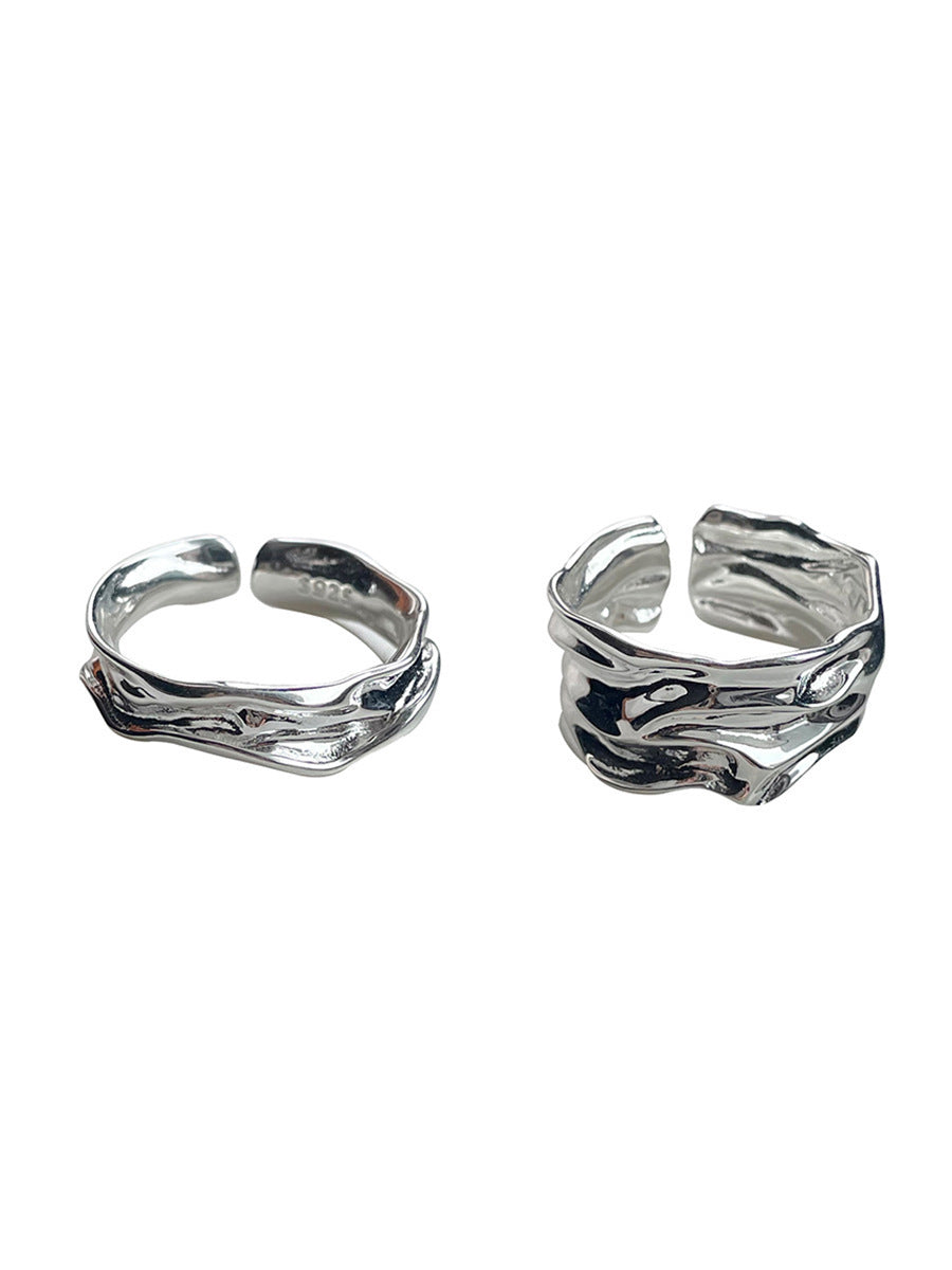 Women's Geometric Pleated Retro Fashion Exaggerated Sier Open Rings