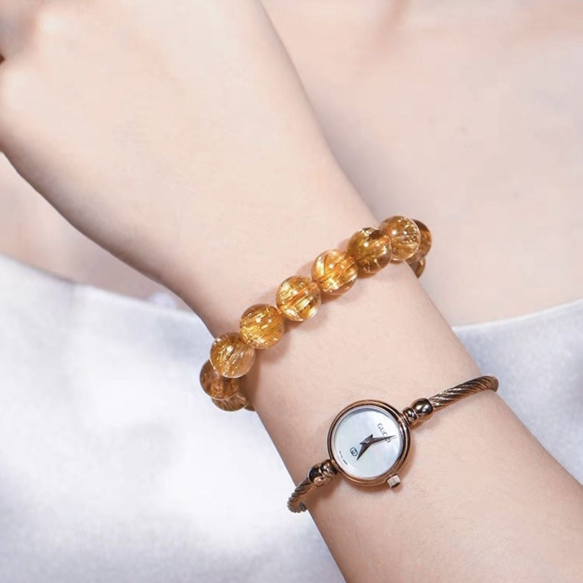 Rutilated Quartz Female Round Beads Couple Bracelets