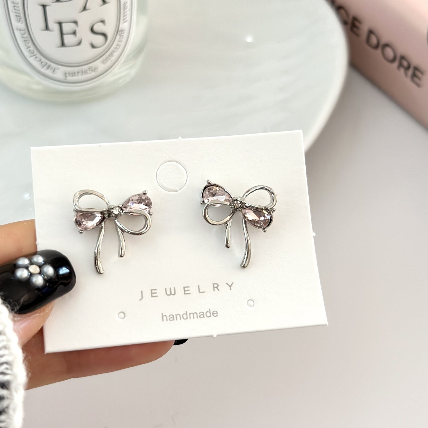 Women's Bow Water Drop Pink Zircon For Earrings