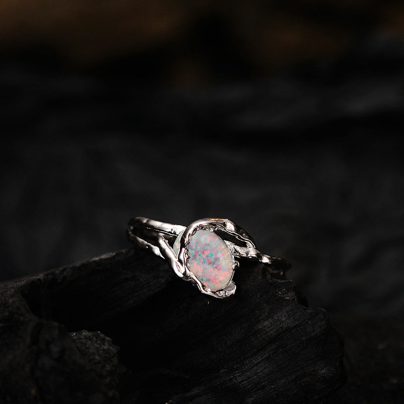 Interest Light Luxury Sterling Sier Opal Stone Female Rings
