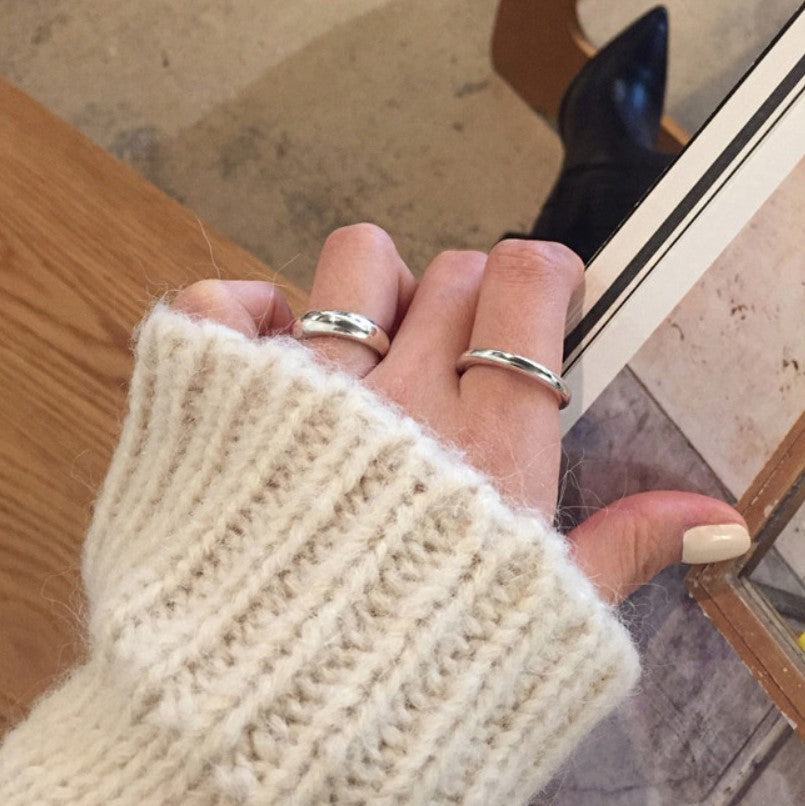 Thread Korean Style Sterling Sier Simple Glossy Rings