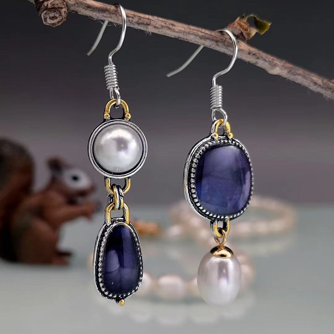 Asymmetric Blue Purple Agate Pattern Fresh Earrings