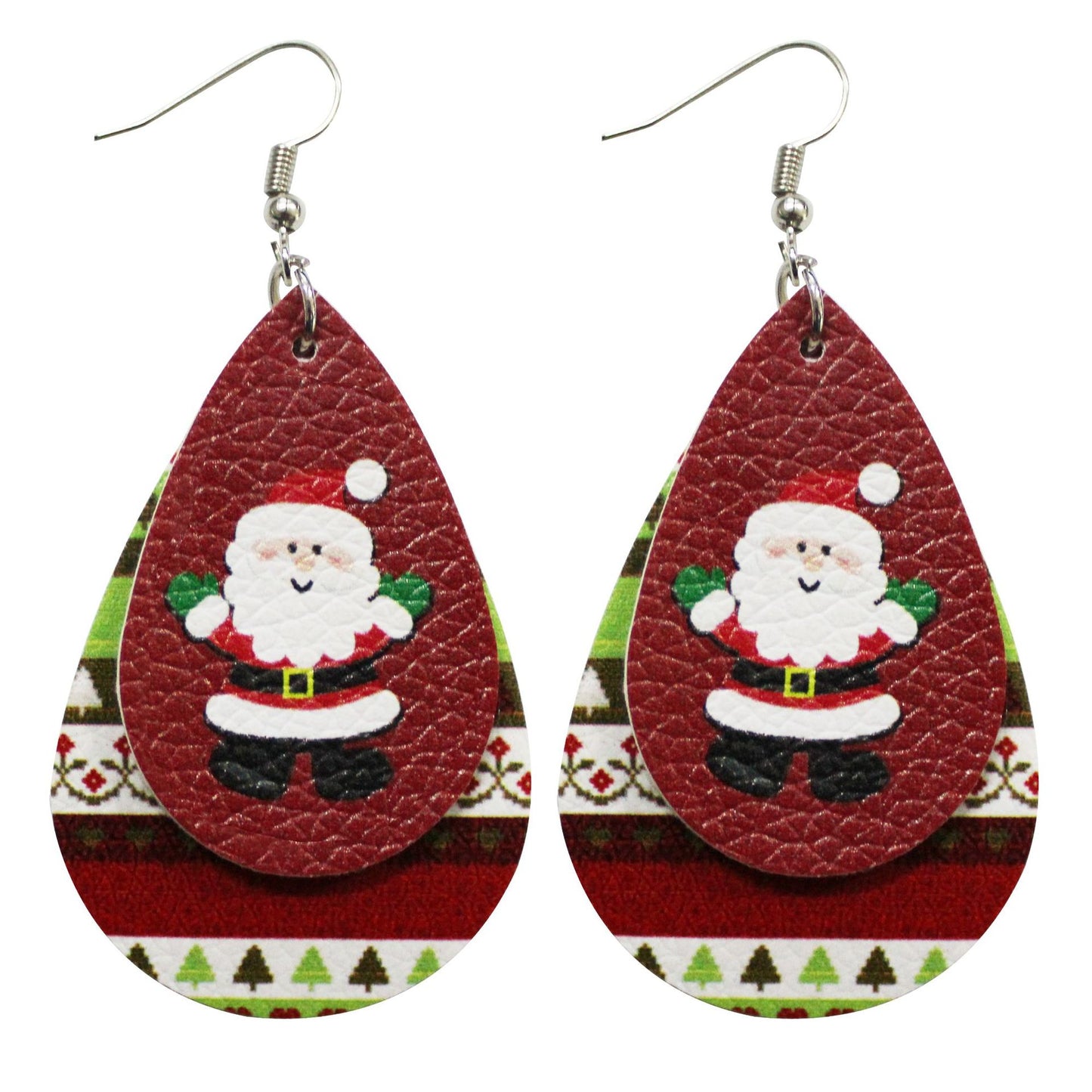 Santa Claus Ornament Water Drop Leather Earrings